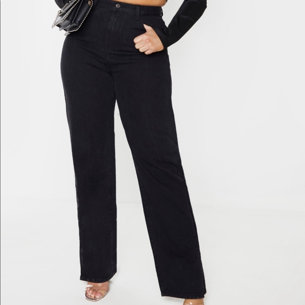BLACK HIGH WAISTED DEBIM SPLIT JEANS